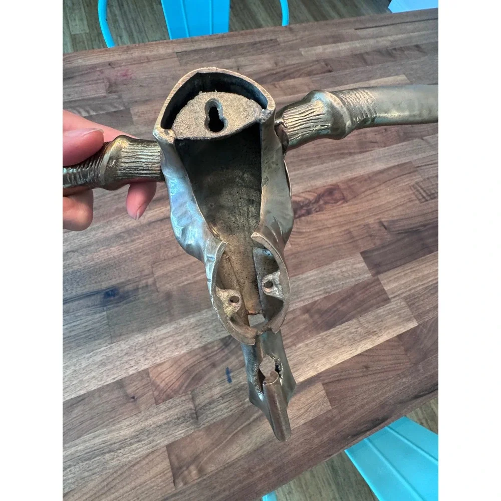 Vintage Brass Longhorn Bull Skull Wall Hanging Western Decor 19.5 Inch Horns